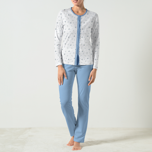 Pigiama Aperto Manica Lunga+pant.lungo Donna Cotonella Azzurro DDG24_00005
