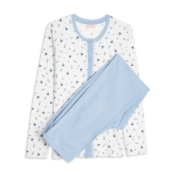 Pigiama Aperto Manica Lunga+pant.lungo Donna Cotonella Azzurro DDG24_00005_2