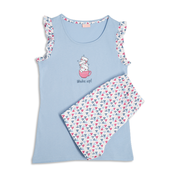 Pigiama Con Canotta+shorts Donna Cotonella Azzurro DDG25_00005_2