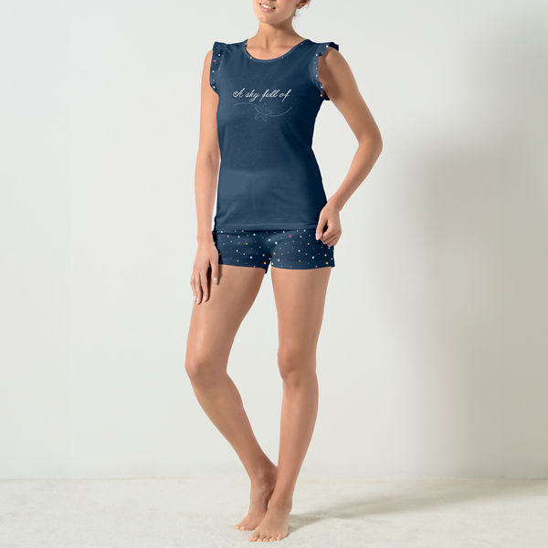 Pigiama Con Canotta+shorts Donna Cotonella Blu DDG28_0C014