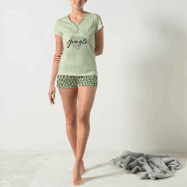 Pigiama Serafino Manica Corta+shorts Donna Cotonella Verde DDG31_00009