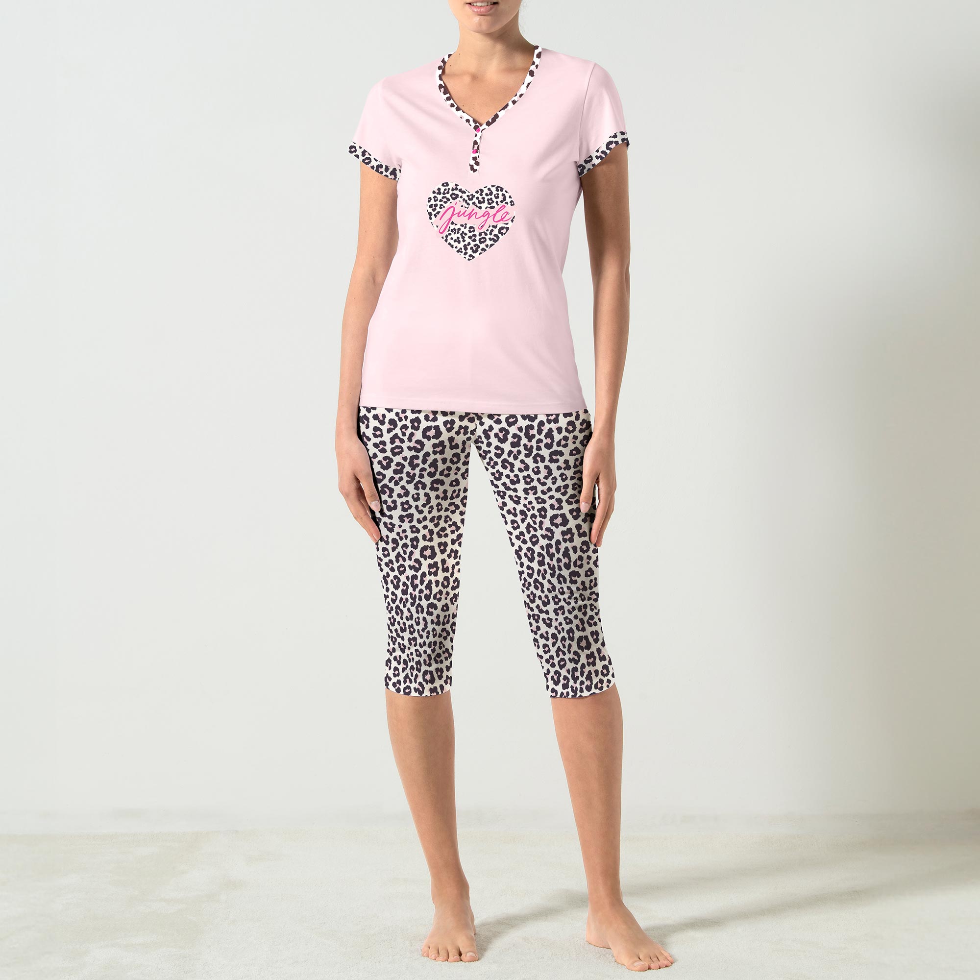 Pigiama Serafino Manica Corta+shorts Donna Cotonella Rosa DDG32_00004