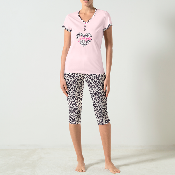 Pigiama Serafino Manica Corta+shorts Donna Cotonella Rosa DDG32_00004