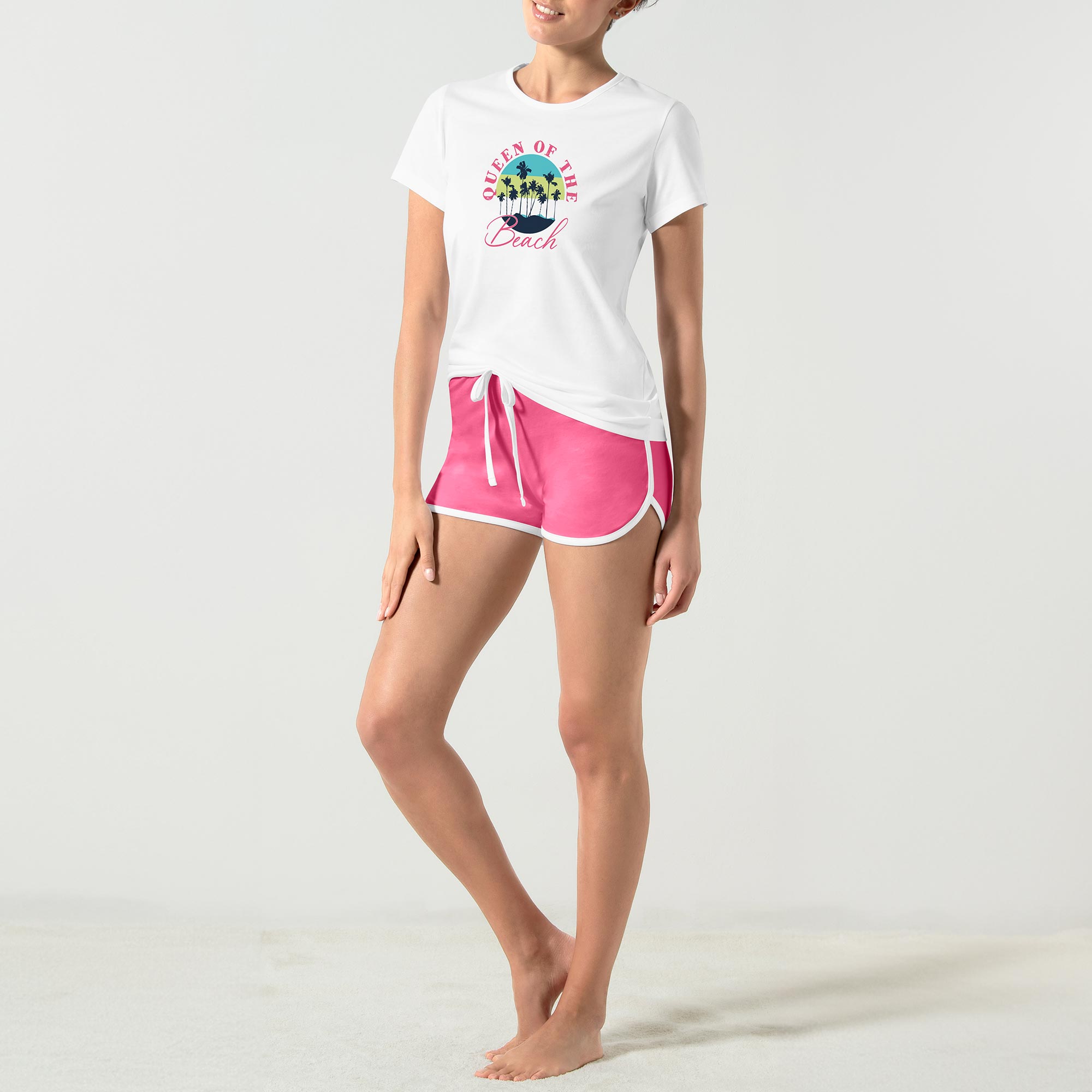 Pigiama Girocollo Manica Corta+shorts Donna Cotonella Bianco DDG37_00001
