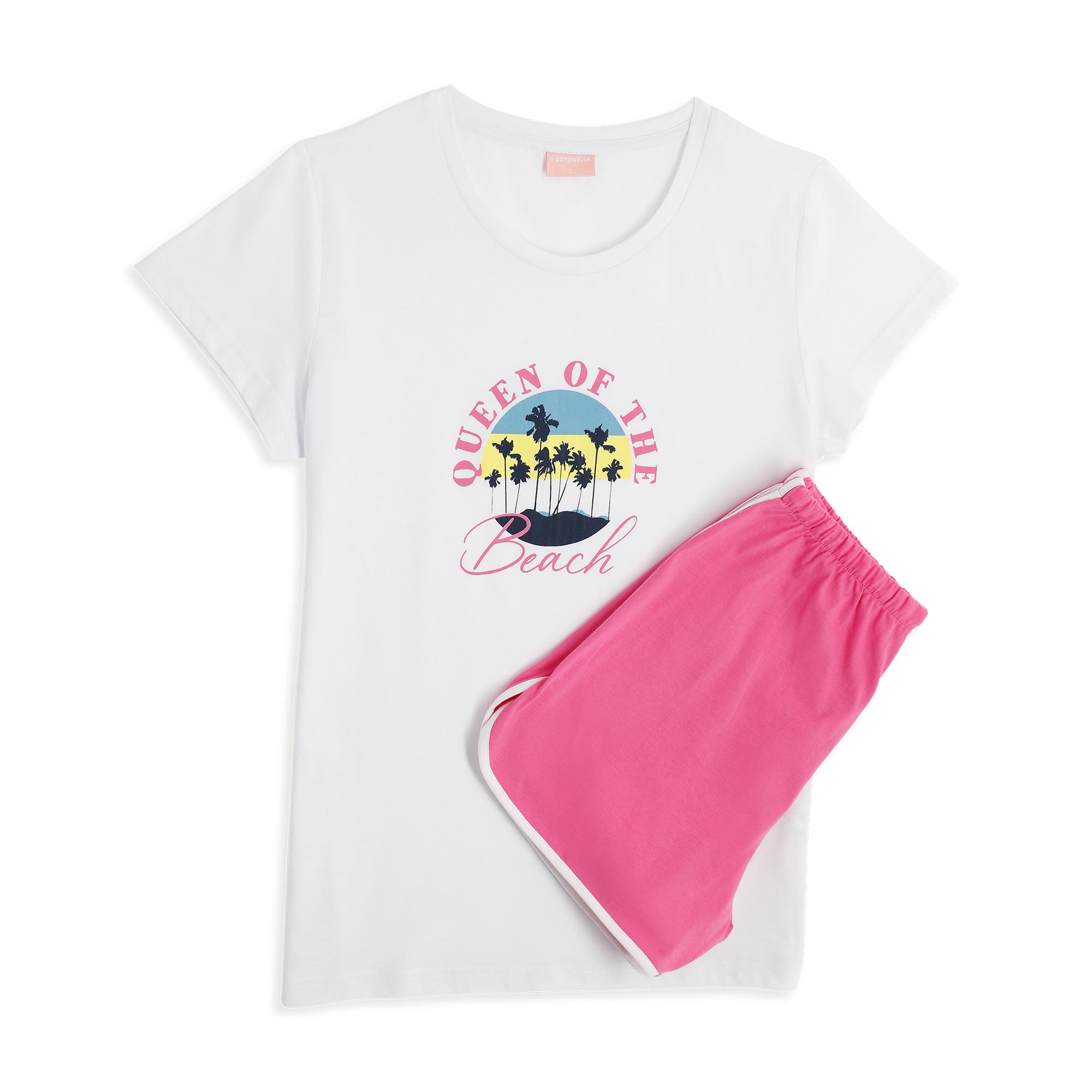 Pigiama Girocollo Manica Corta+shorts Donna Cotonella Bianco DDG37_00001_2