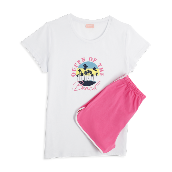Pigiama Girocollo Manica Corta+shorts Donna Cotonella Bianco DDG37_00001_2