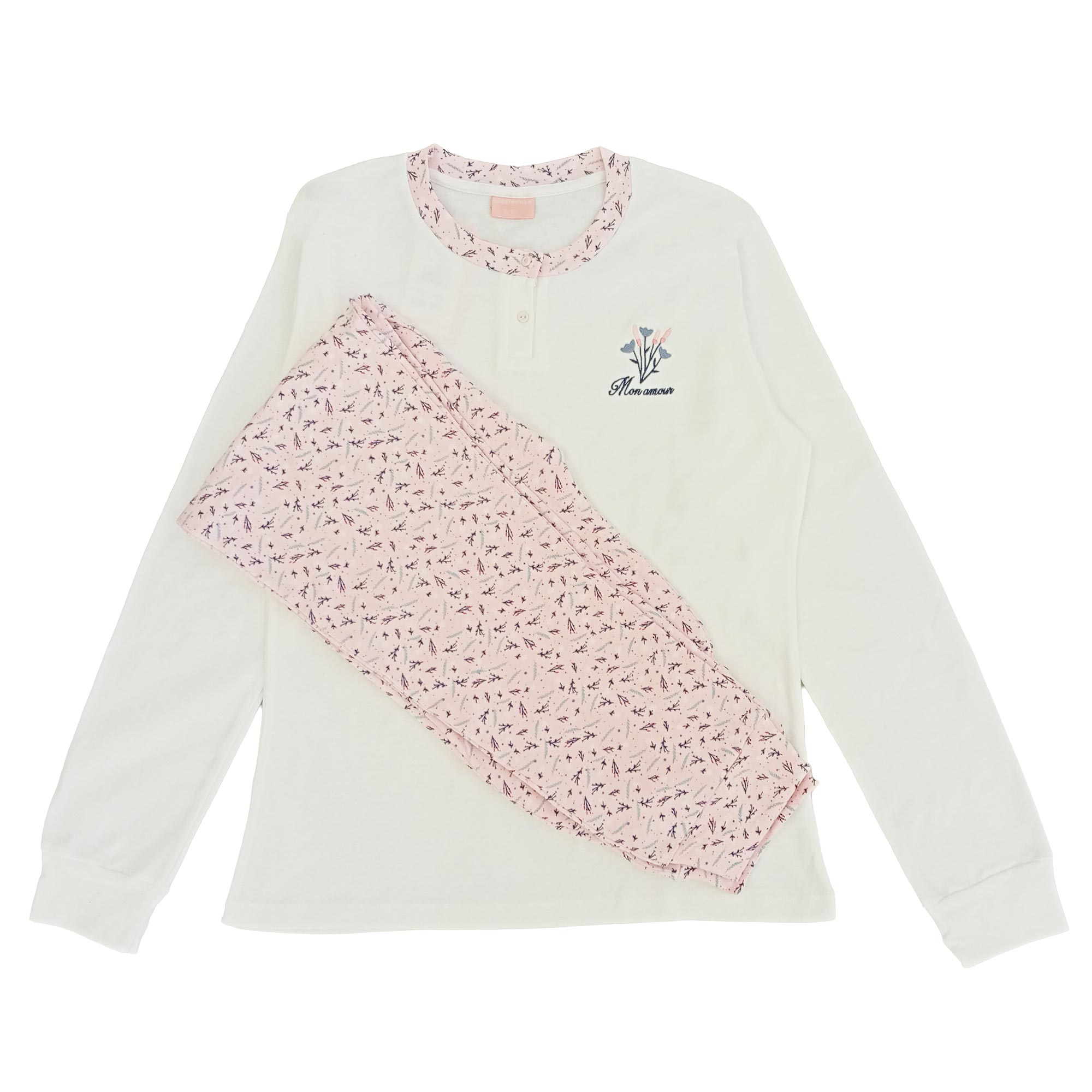 Pigiama Serafino Manica Lunga+pant.lungo Donna Cotonella Rosa DDG39_00004
