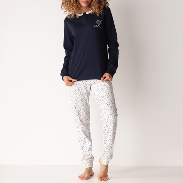 Pigiama Serafino Manica Lunga+pant.lungo Donna Cotonella Blu DDG39_00014