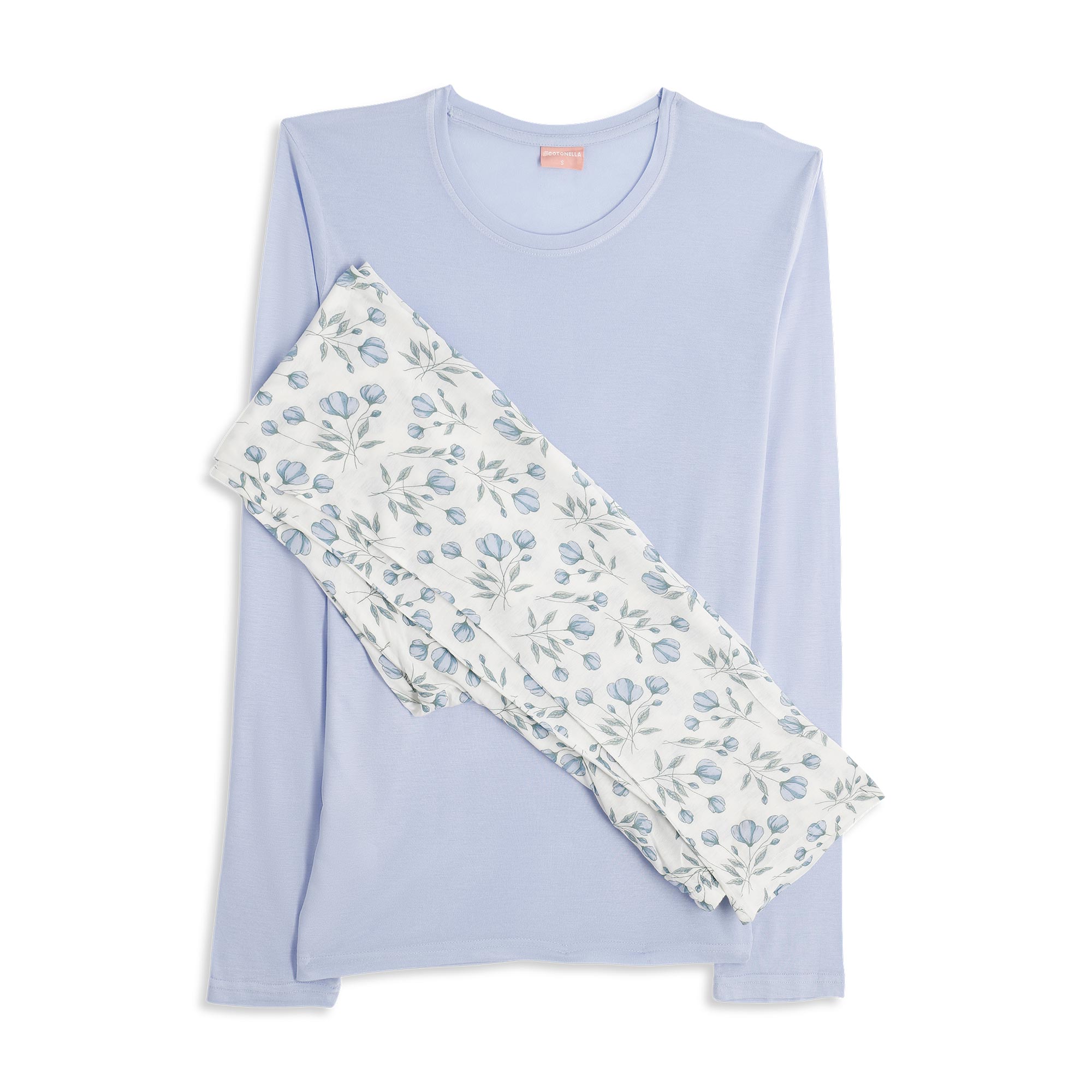 Pigiama Girocollo Manica Lunga+pan.lungo Donna Cotonella Azzurro Polvere DDG41_00063