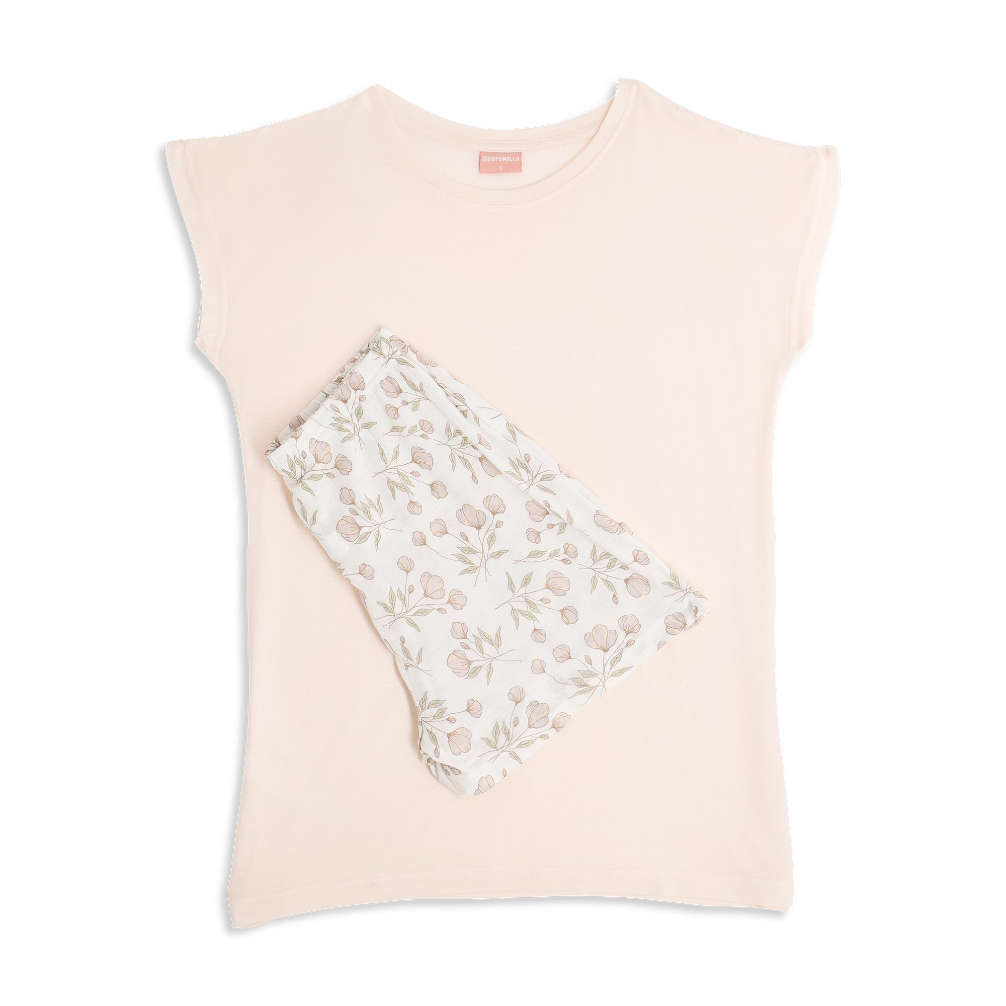 Pigiama Girocollo Manica Corta+shorts Donna Cotonella Albicocca DDG42_00020