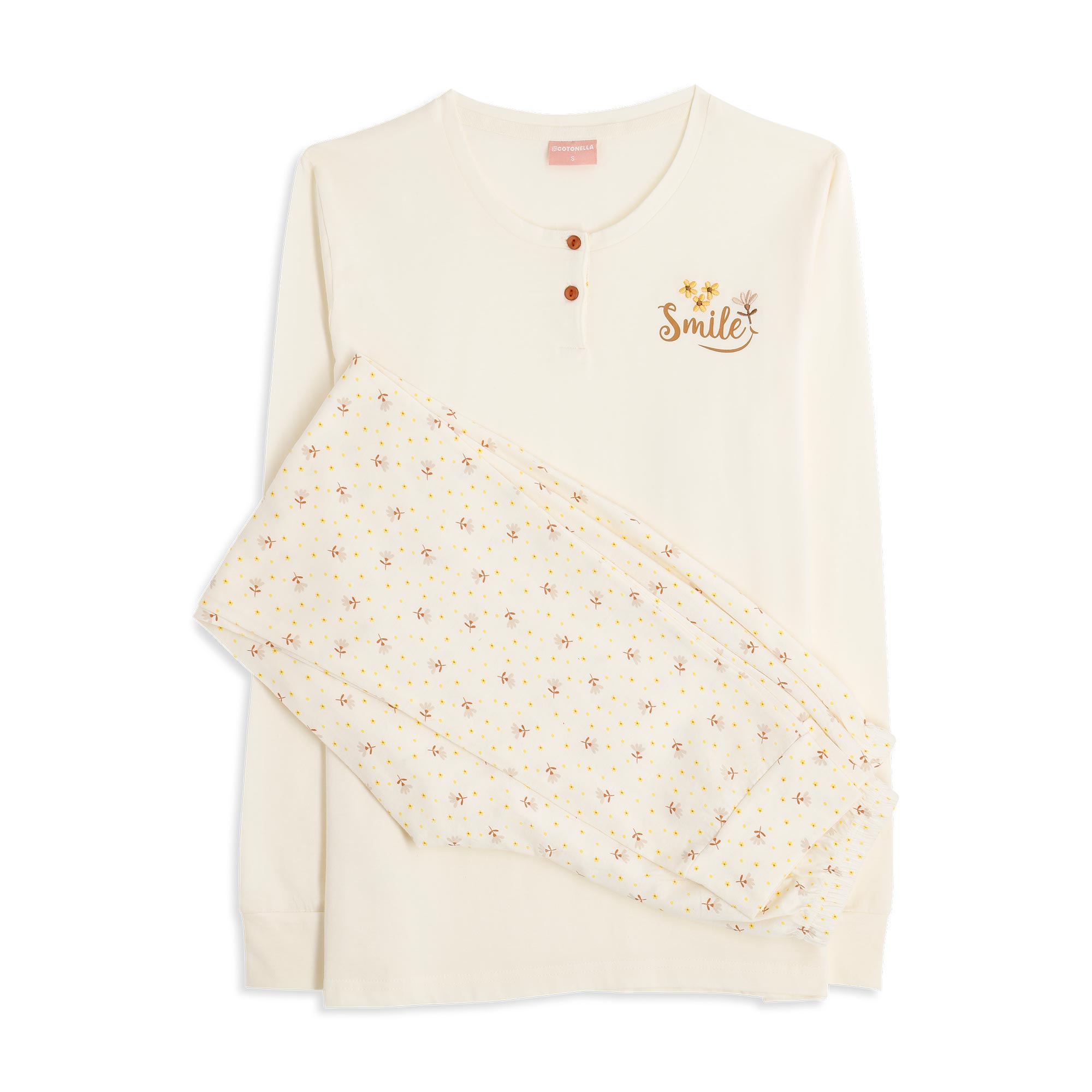 Pigiama Serafino Manica Lunga+pant.lungo Donna Cotonella Panna DDG43_00039