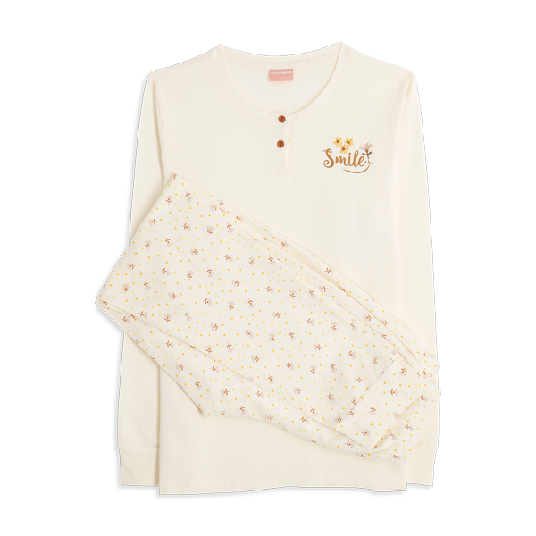 Pigiama Serafino Manica Lunga+pant.lungo Donna Cotonella Panna DDG43_00039