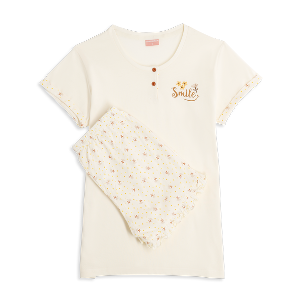 Pigiama Serafino Manica Corta+shorts Donna Cotonella Panna DDG44_00039_2