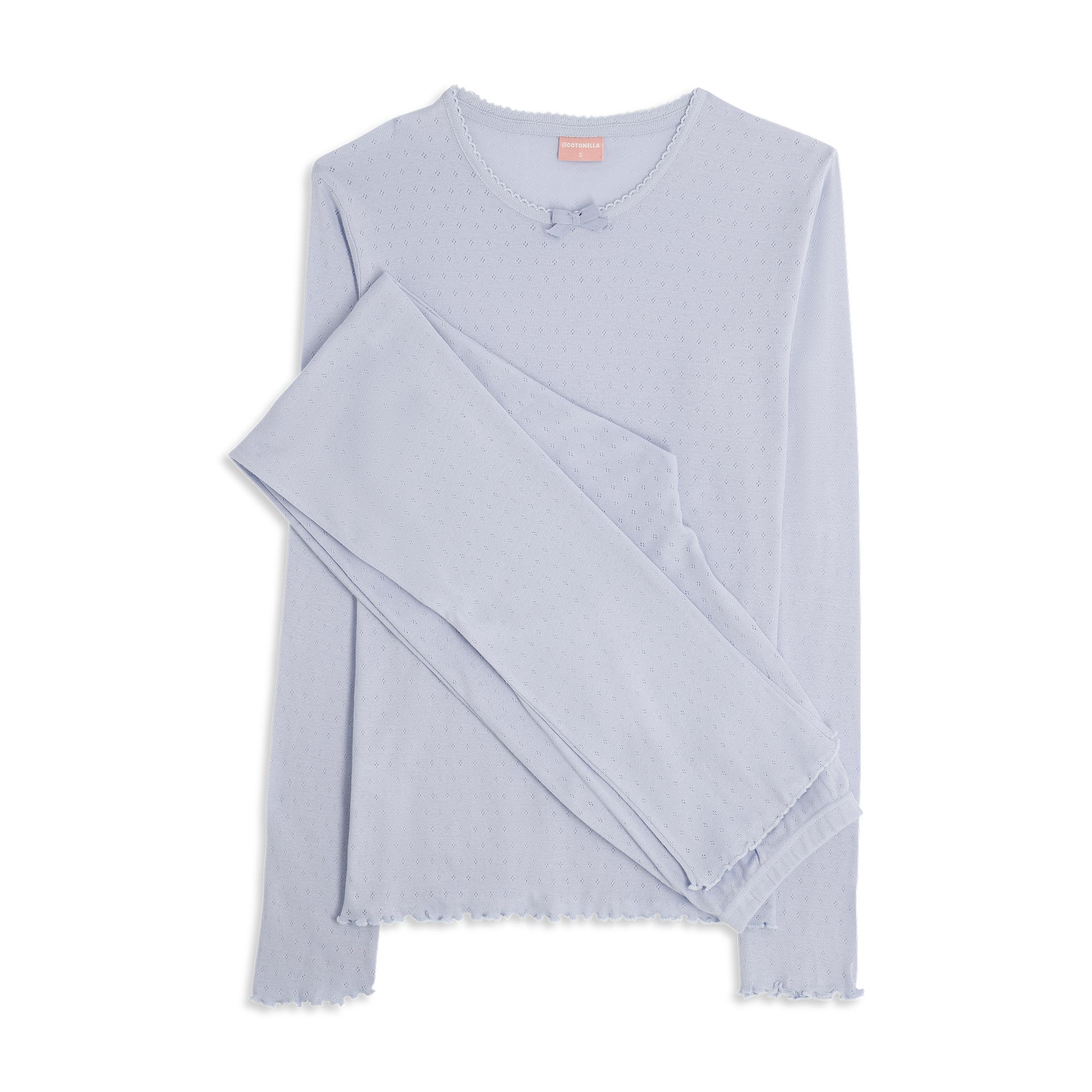 Pigiama Girocollo Manica Lunga+pan.lungo Donna Cotonella Azzurro Polvere DDG47_00063_2