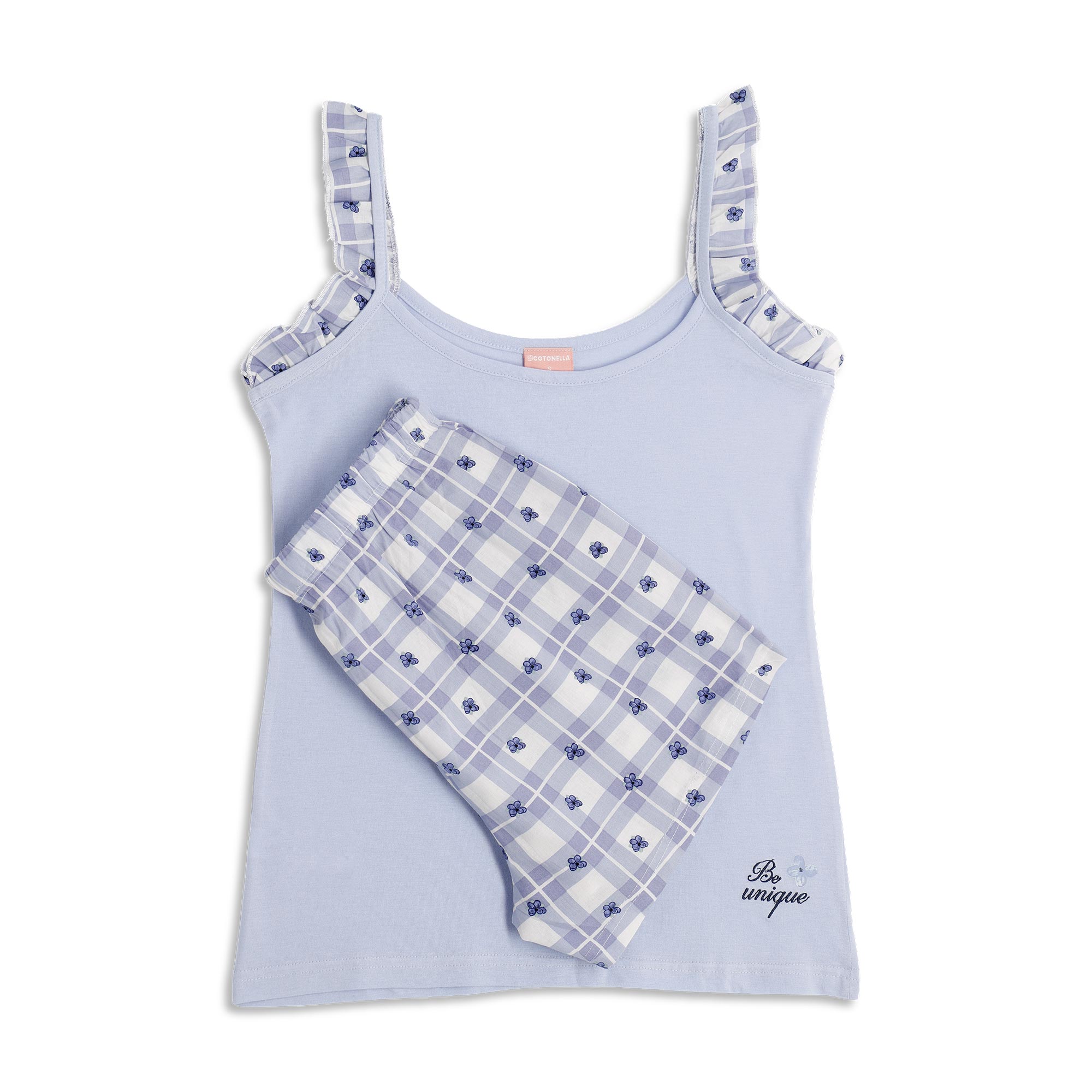 Pigiama Con Top+shorts Donna Cotonella Azzurro Polvere DDG51_00063_2