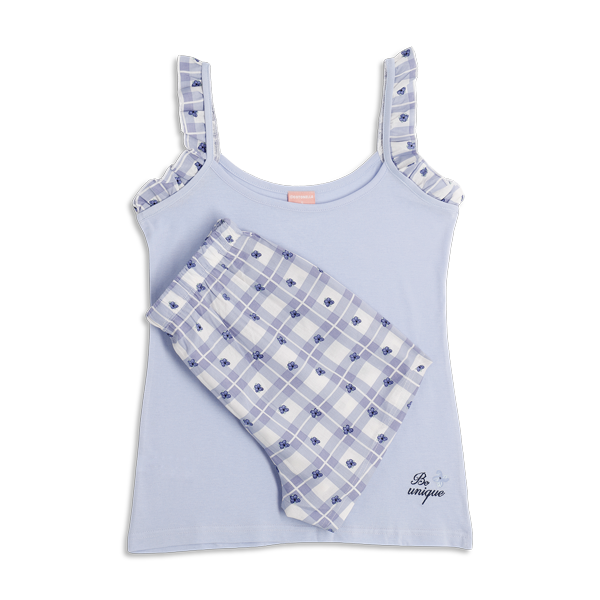 Pigiama Con Top+shorts Donna Cotonella Azzurro Polvere DDG51_00063_2
