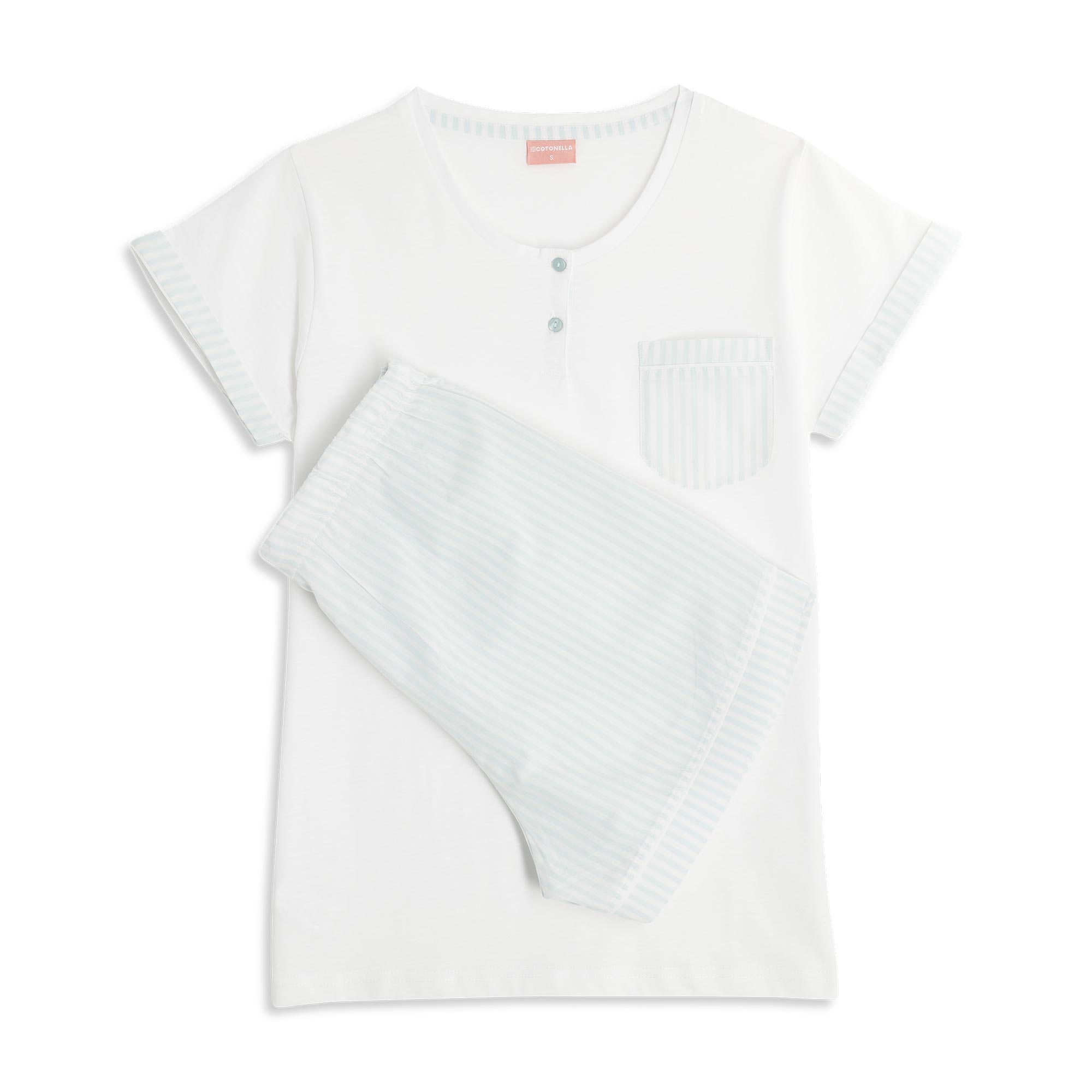 Pigiama Serafino Manica Corta+shorts Donna Cotonella Bianco DDG52_00001_2