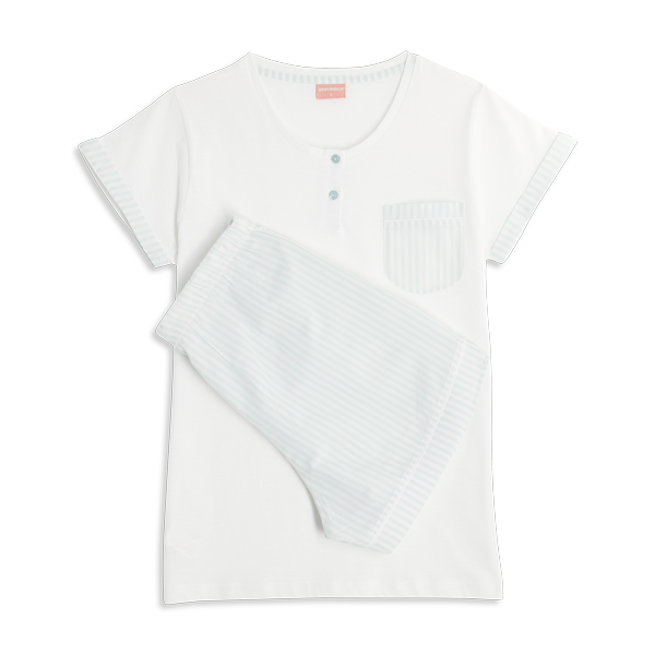Pigiama Serafino Manica Corta+shorts Donna Cotonella Bianco DDG52_00001_2