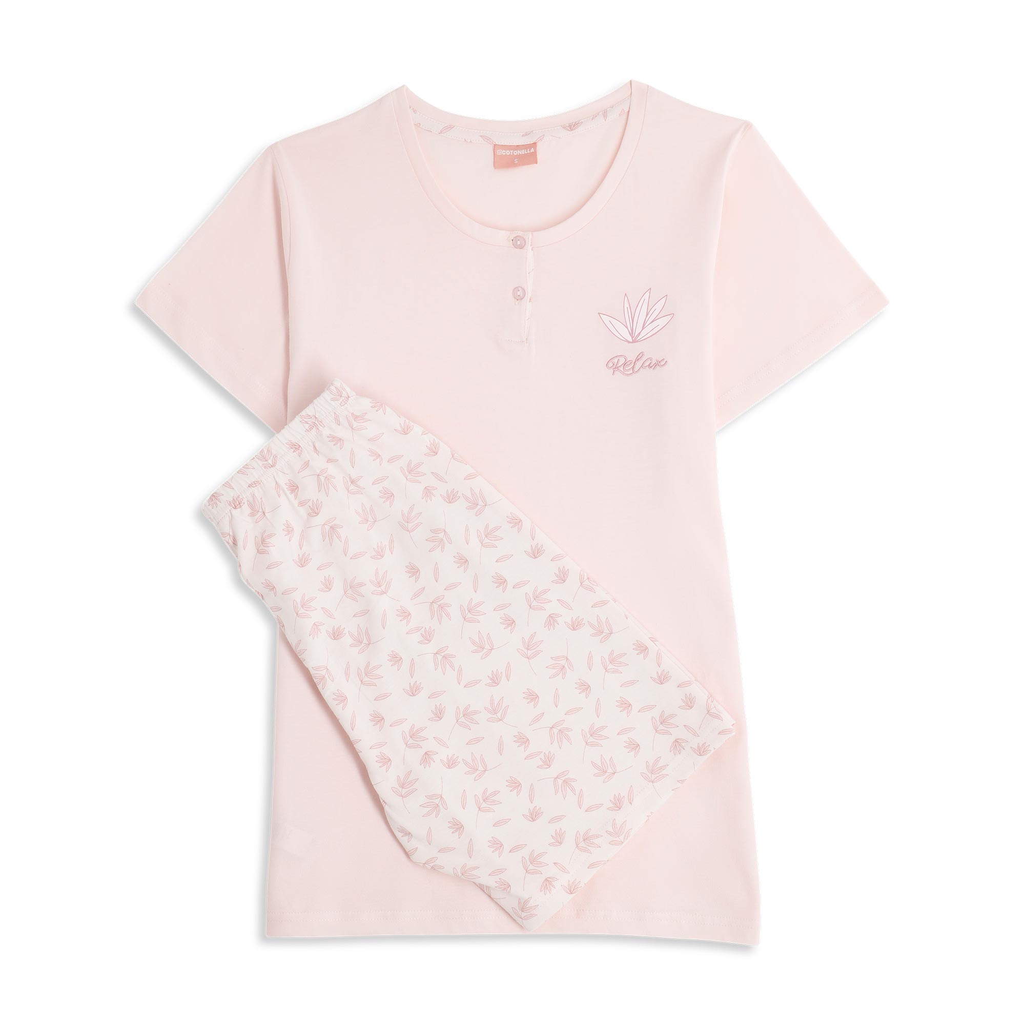 Pigiama Serafino Manica Corta+shorts Donna Cotonella Rosa DDG55_00004_2
