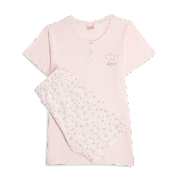 Pigiama Serafino Manica Corta+shorts Donna Cotonella Rosa DDG55_00004_2