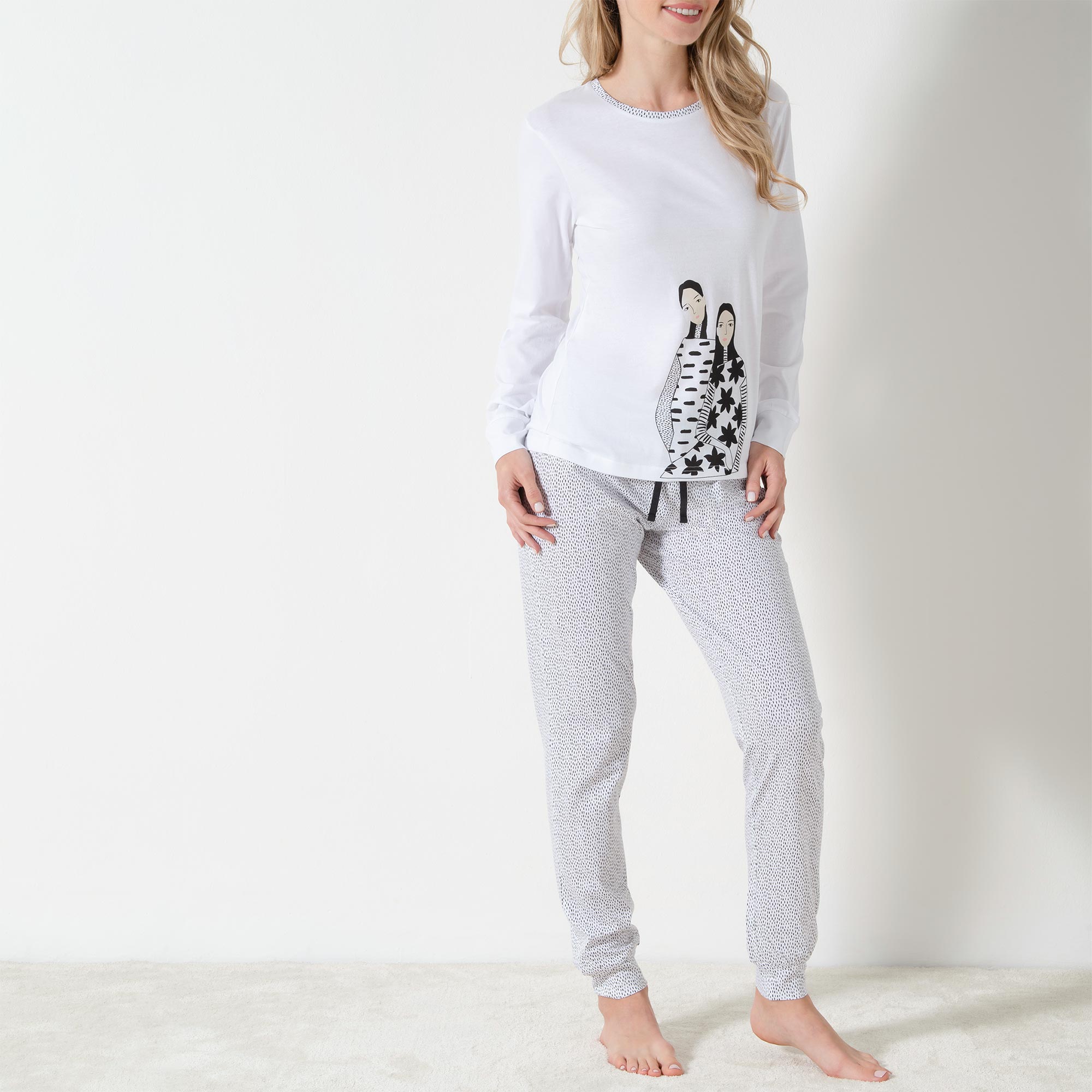 Pigiama Girocollo Manica Lunga+pan.lungo Donna Cotonella Bianco DDG60_00001