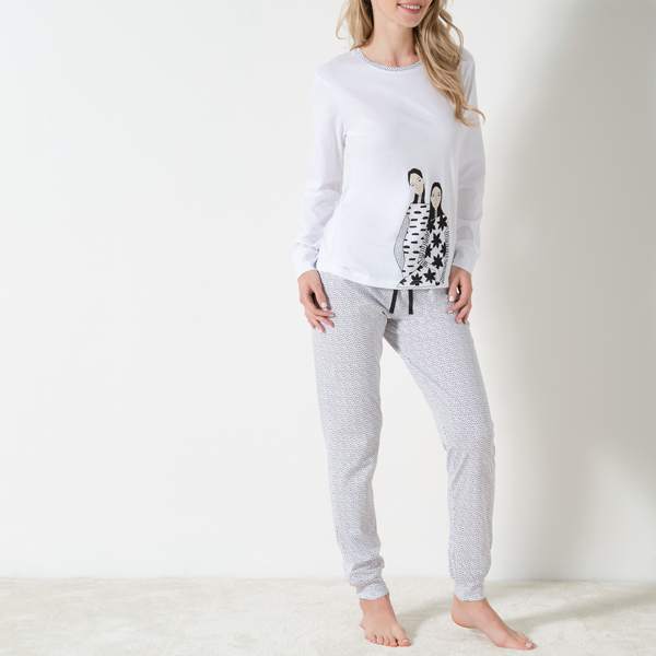 Pigiama Girocollo Manica Lunga+pan.lungo Donna Cotonella Bianco DDG60_00001