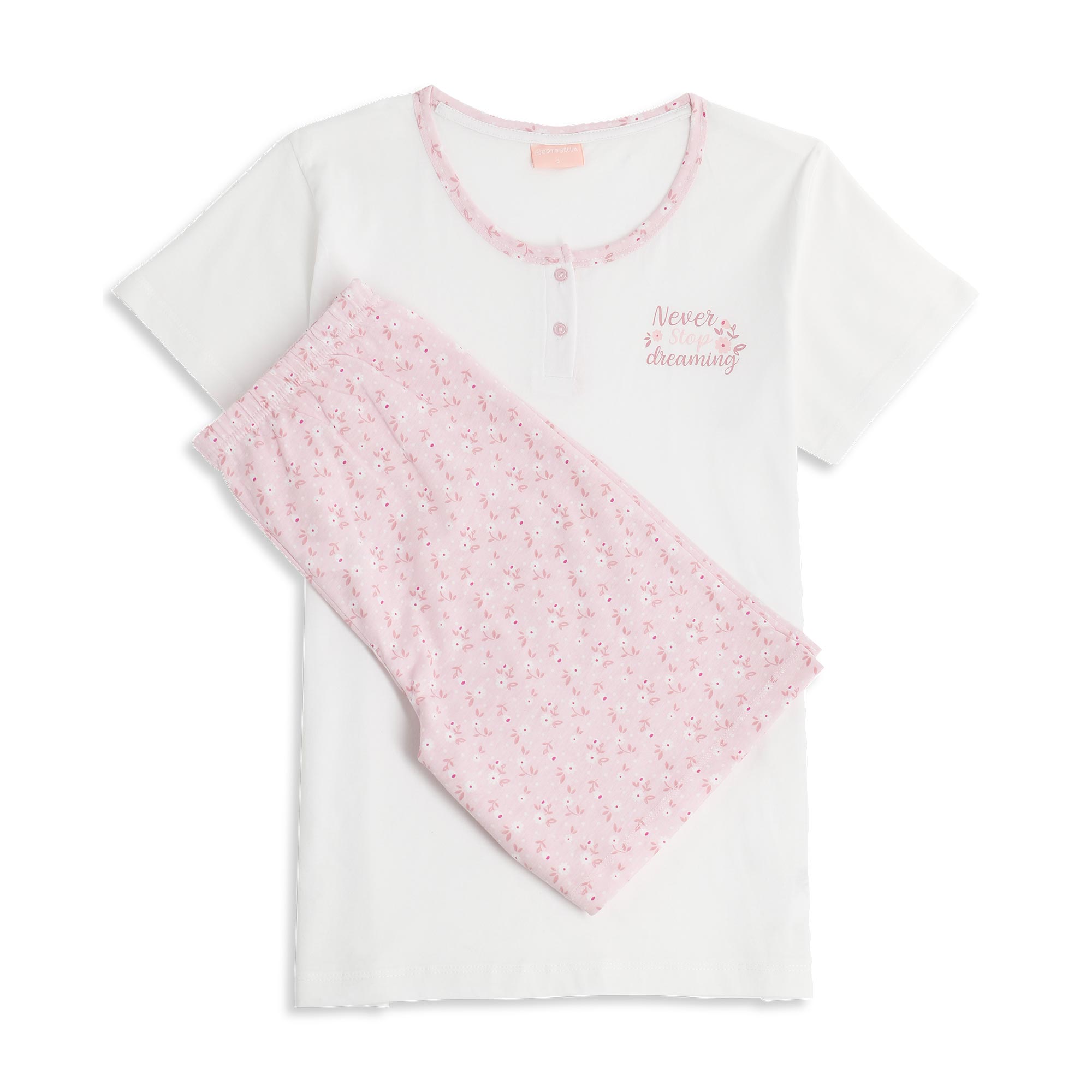 Pigiama Serafino Manica Corta+shorts Donna Cotonella Bianco DDG62_00001_2