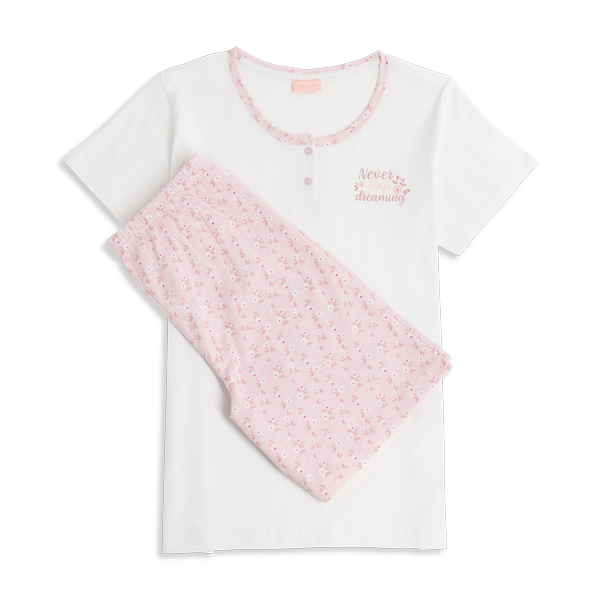 Pigiama Serafino Manica Corta+shorts Donna Cotonella Bianco DDG62_00001_2
