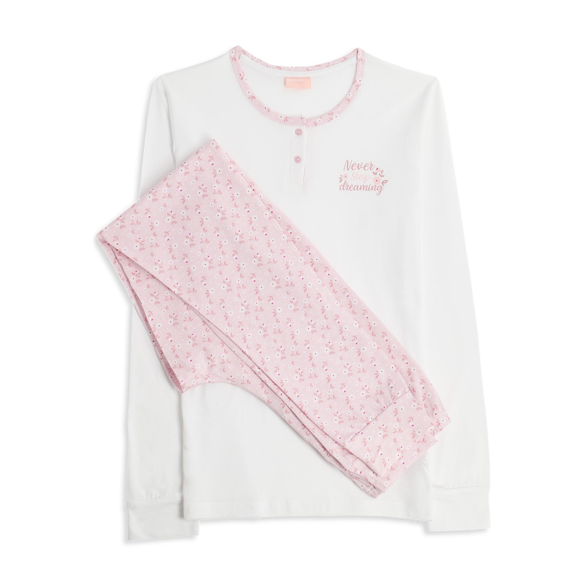 Pigiama Serafino Manica Lunga+pant.lungo Donna Cotonella Bianco DDG63_00001