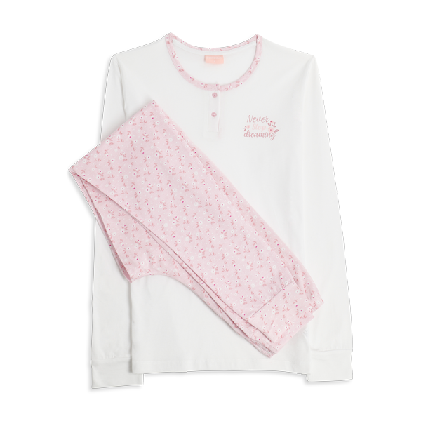 Pigiama Serafino Manica Lunga+pant.lungo Donna Cotonella Bianco DDG63_00001