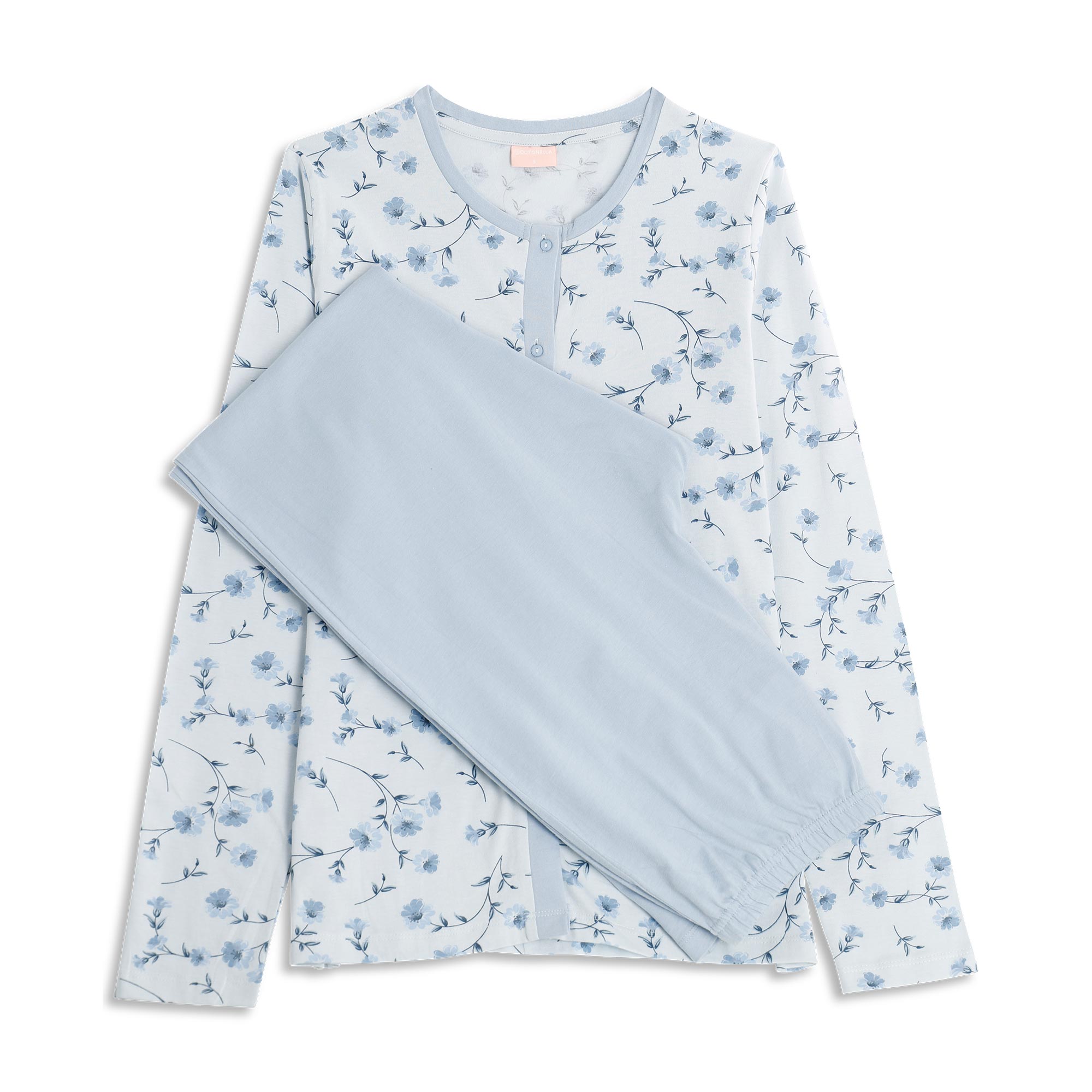 Pigiama Aperto Manica Lunga+pant.lungo Donna Cotonella Azzurro DDG68_00005