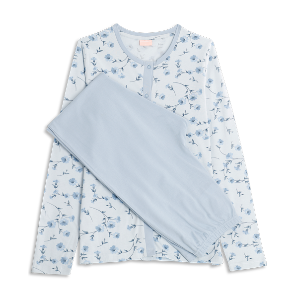 Pigiama Aperto Manica Lunga+pant.lungo Donna Cotonella Azzurro DDG68_00005