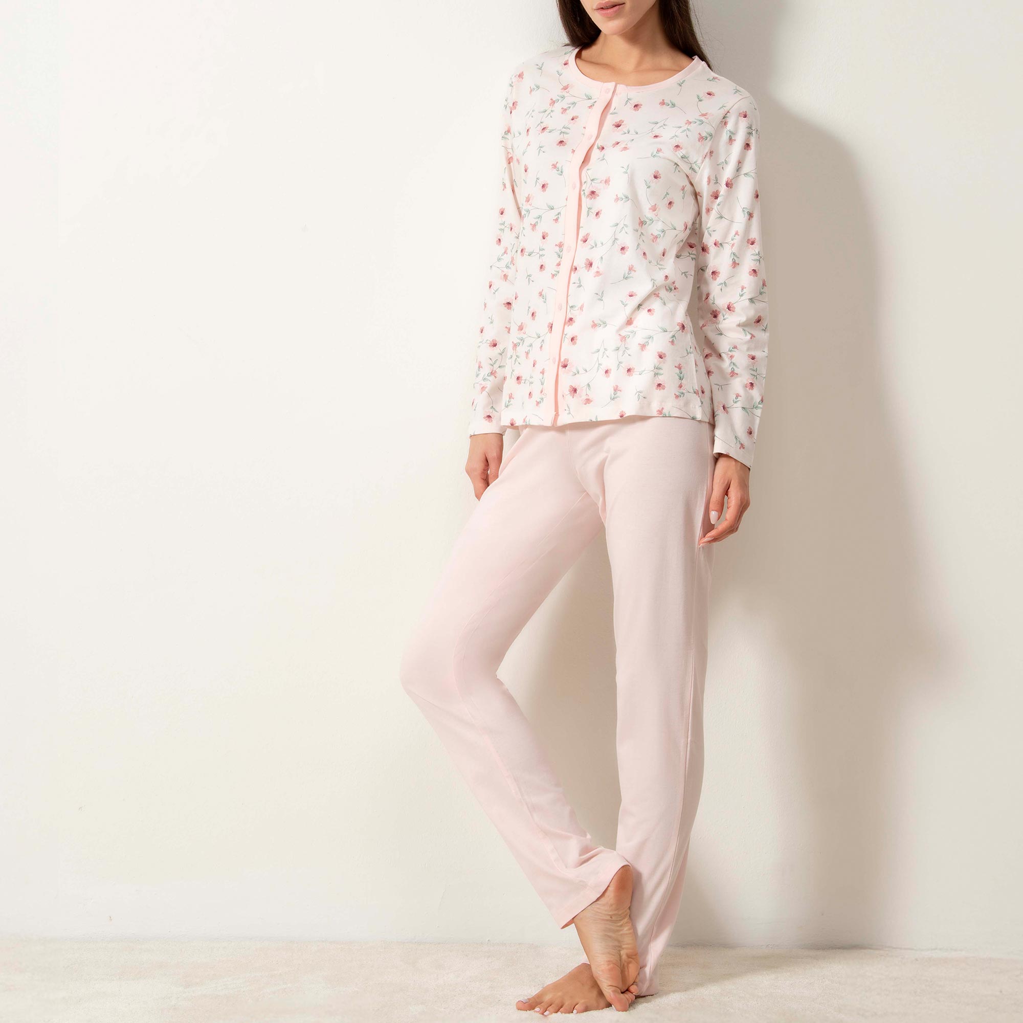 Pigiama Aperto Manica Lunga+pant.lungo Donna Cotonella Rosa Cipria DDG68_RC004