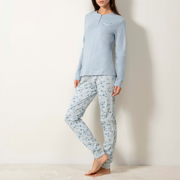 Pigiama Serafino Manica Lunga+pant.lungo Donna Cotonella