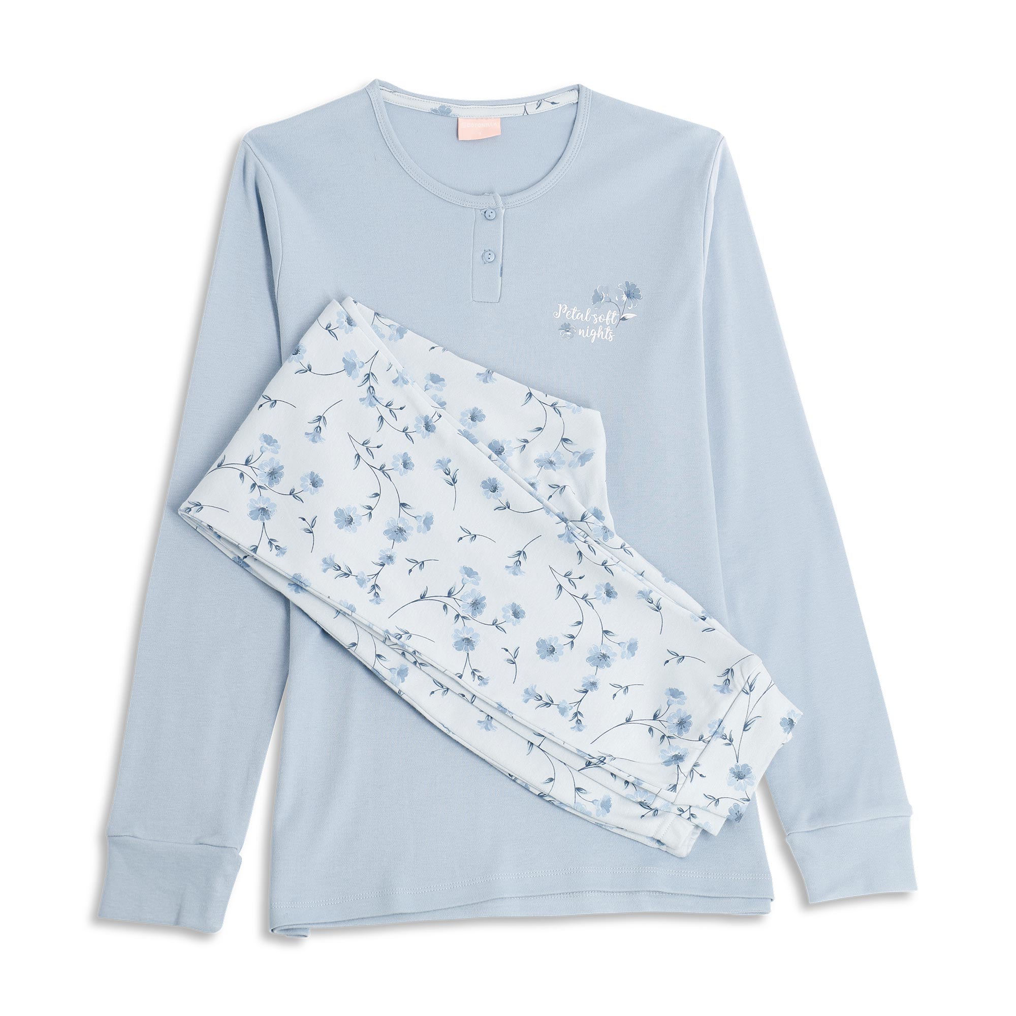 Pigiama Serafino Manica Lunga+pant.lungo Donna Cotonella Azzurro DDG69_00005_3