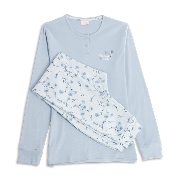 Pigiama Serafino Manica Lunga+pant.lungo Donna Cotonella Azzurro DDG69_00005_3