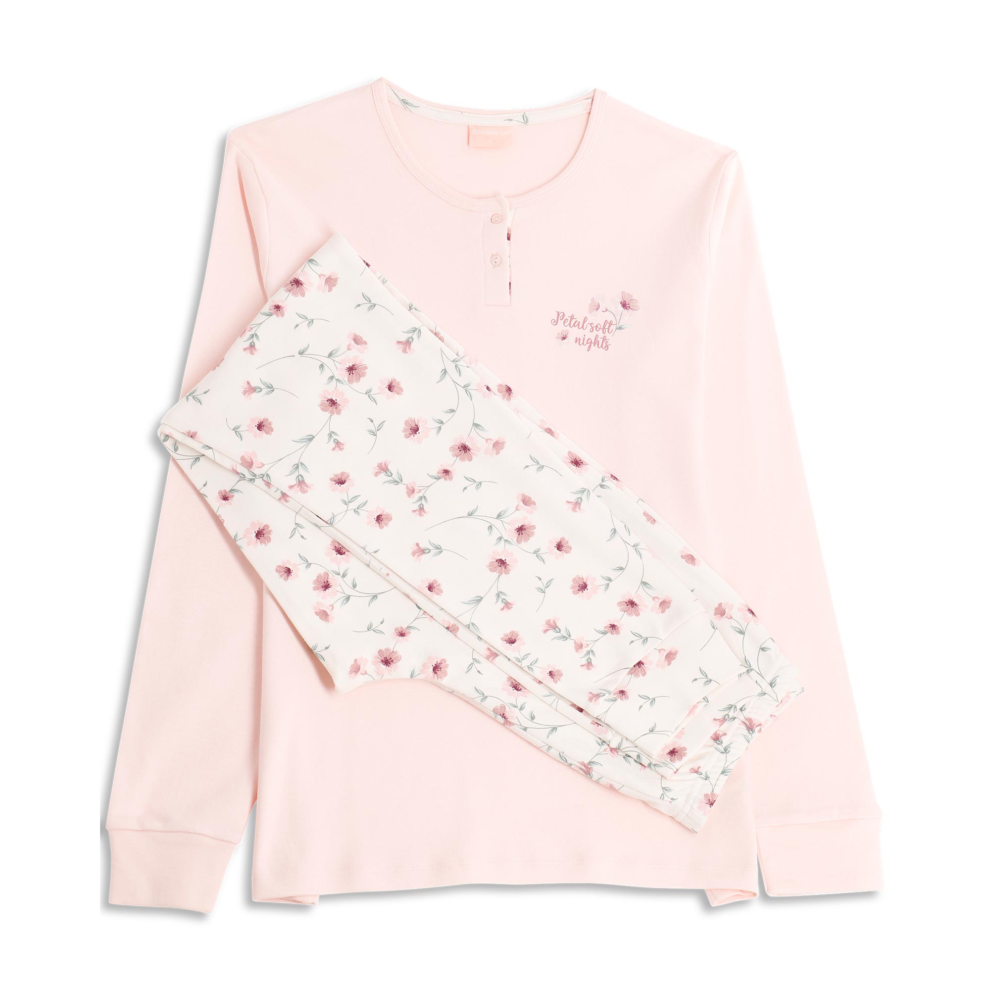 Pigiama Serafino Manica Lunga+pant.lungo Donna Cotonella Rosa Cipria DDG69_RC004
