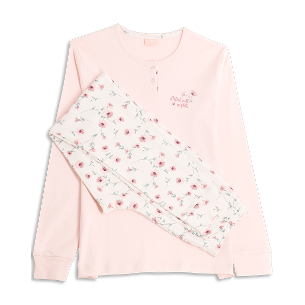 Pigiama Serafino Manica Lunga+pant.lungo Donna Cotonella