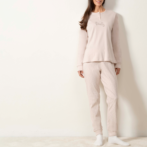 Pigiama Serafino Manica Lunga+pant.lungo Donna Cotonella Naturale DDG72_NAT01