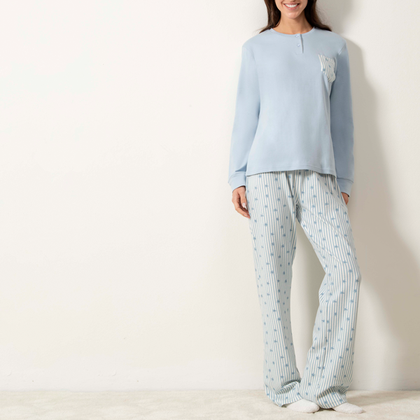 Pigiama Serafino Manica Lunga+pant.lungo Donna Cotonella