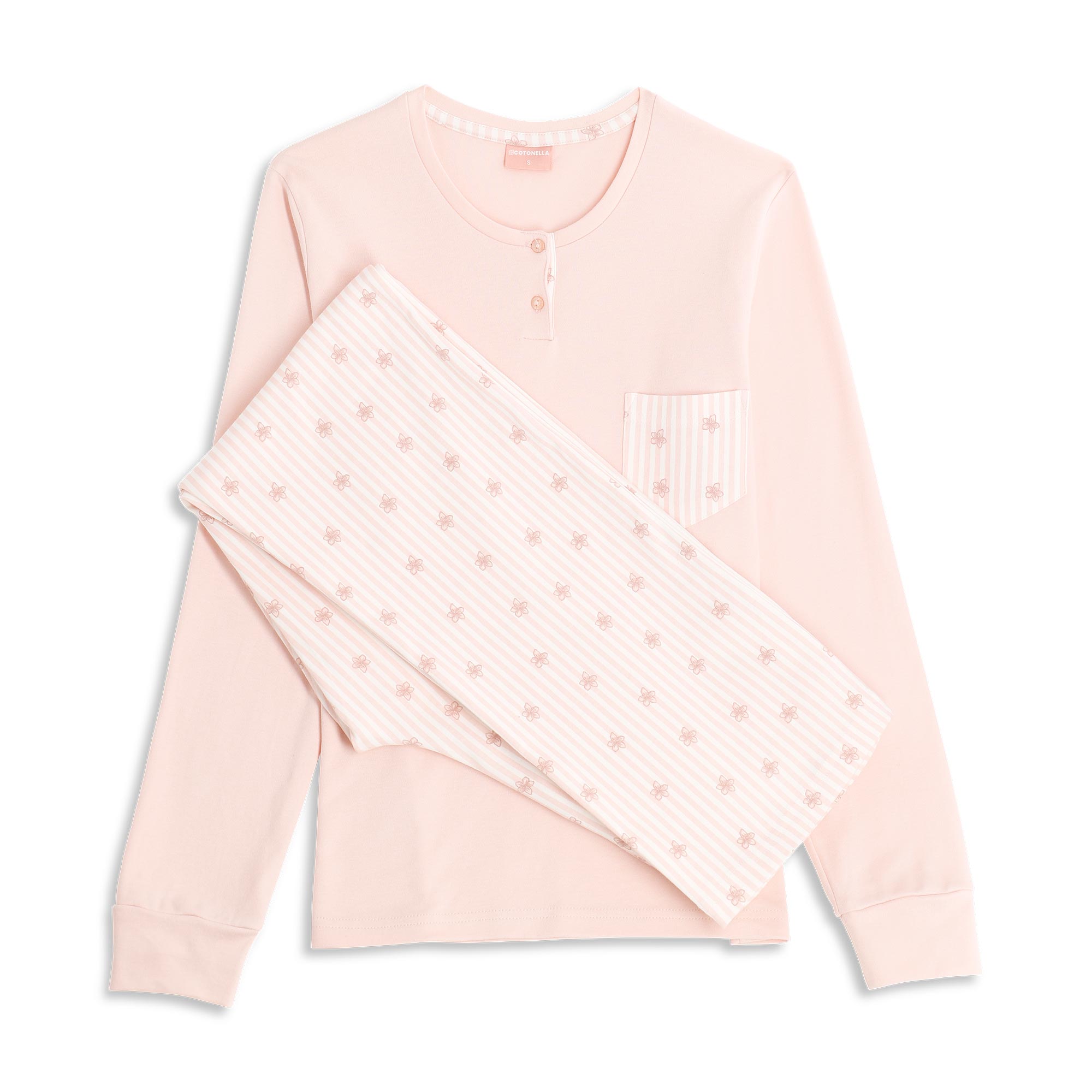 Pigiama Serafino Manica Lunga+pant.lungo Donna Cotonella Rosa Cipria DDG73_RC004