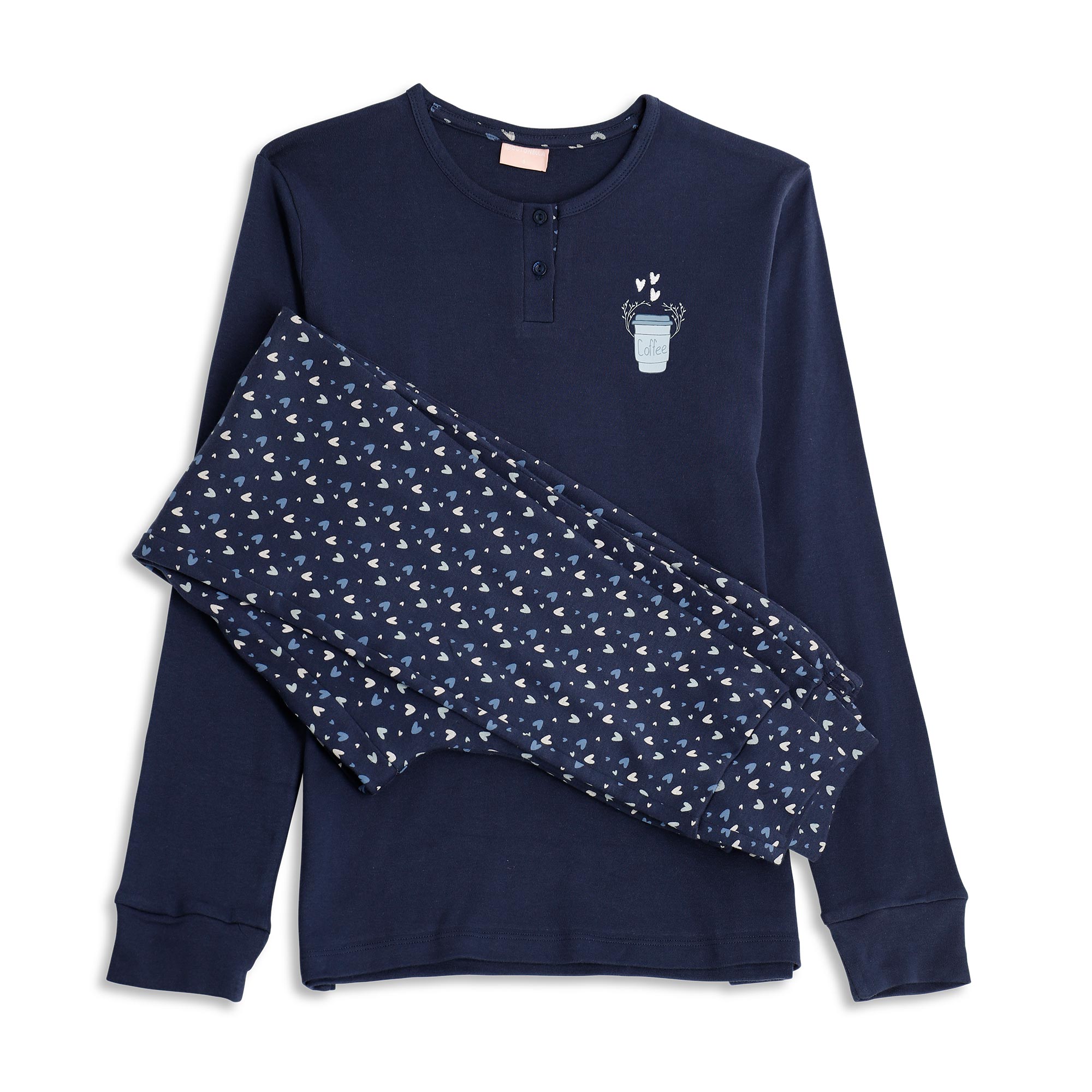 Pigiama Serafino Manica Lunga+pant.lungo Donna Cotonella Blu DDG74_0C014