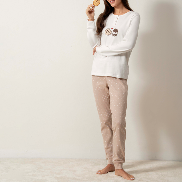 Pigiama Serafino Manica Lunga+pant.lungo Donna Cotonella Panna DDG76_00039