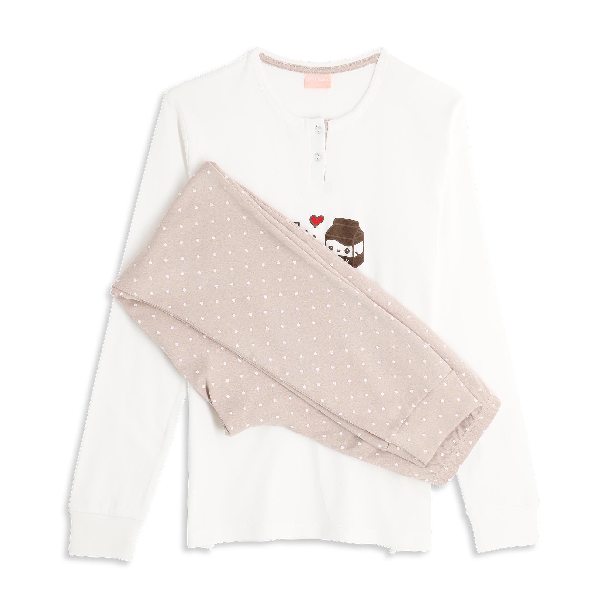 Pigiama Serafino Manica Lunga+pant.lungo Donna Cotonella Panna DDG76_00039_2