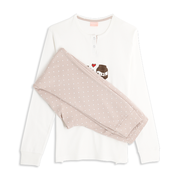 Pigiama Serafino Manica Lunga+pant.lungo Donna Cotonella Panna DDG76_00039_2