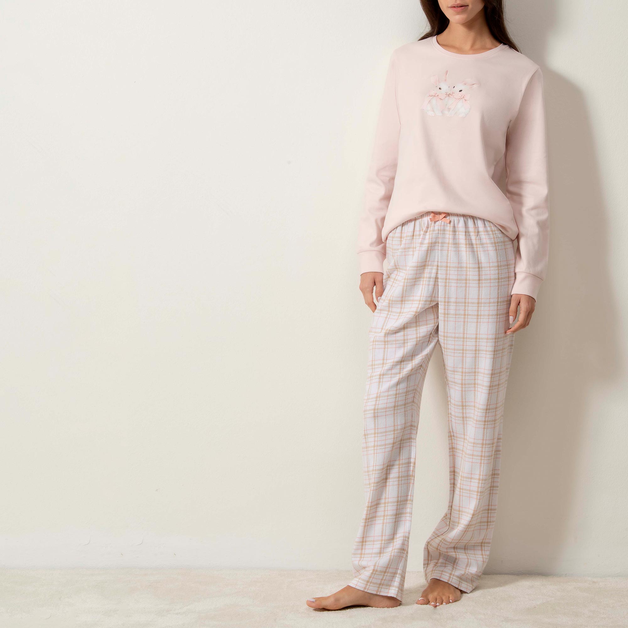 Pigiama Girocollo Manica Lunga+pan.lungo Donna Cotonella Rosa Cipria DDG77_RC004