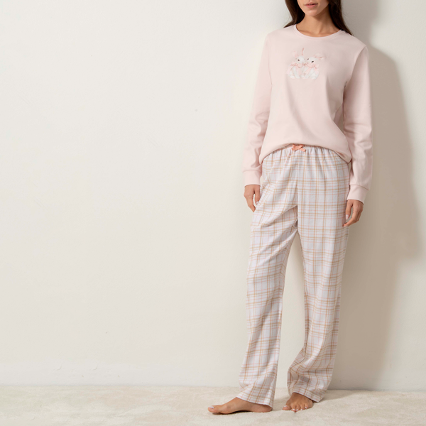Pigiama Girocollo Manica Lunga+pan.lungo Donna Cotonella Rosa Cipria DDG77_RC004