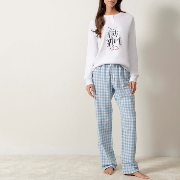Pigiama Serafino Manica Lunga+pant.lungo Donna Cotonella Panna DDG78_00039
