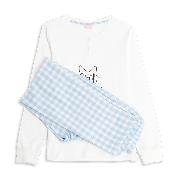 Pigiama Serafino Manica Lunga+pant.lungo Donna Cotonella Panna DDG78_00039_2