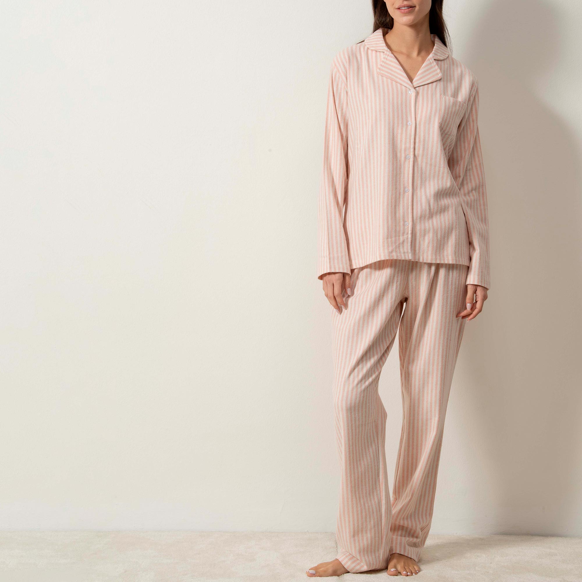 Pigiama Aperto Manica Lunga+pant.lungo Donna Cotonella Rosa Cipria DDG79_RC004